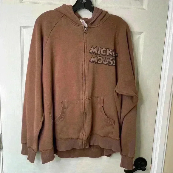 Mickey Mouse Sweater Adult Large Disney Store Brown Full Zip Hoodie Sweatshirt L - Picture 1 of 13